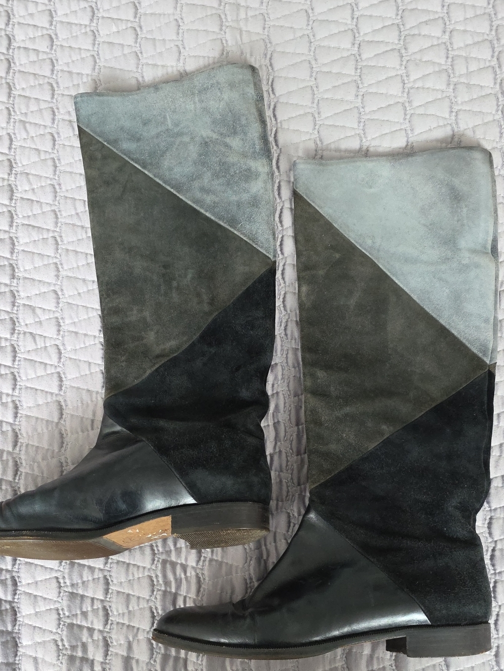 Vero Cuoio Tri-Tone Suede and Leather Tall Boots - Black, Gray, and Light Gray